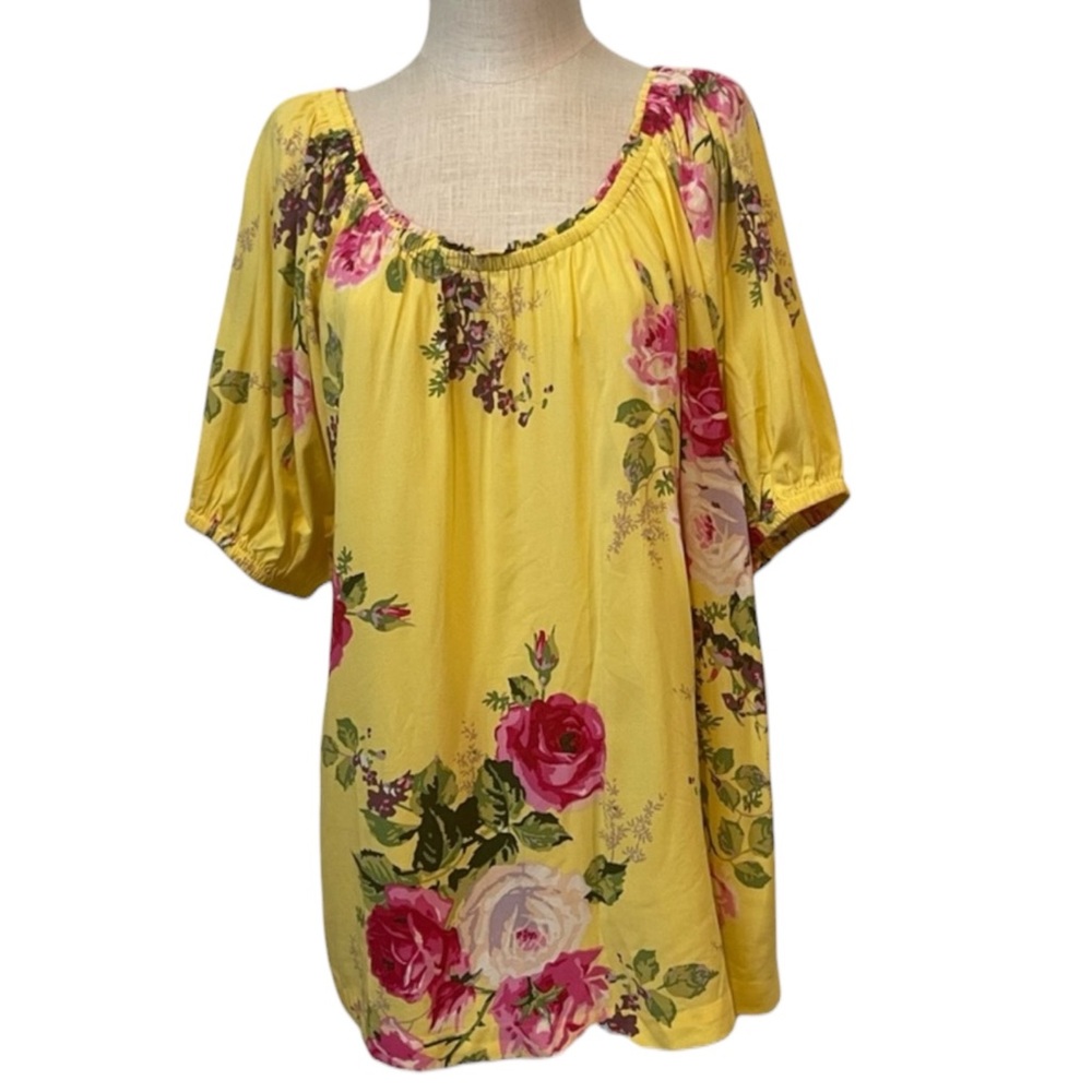 MATILDA JANE "In Town Peasant" Puff Sleeve Blouse in Yellow Floral Size XL - Picture 8 of 11